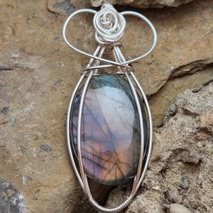 Labradorite wrapped in non tarnish all silver color coated copper wire.